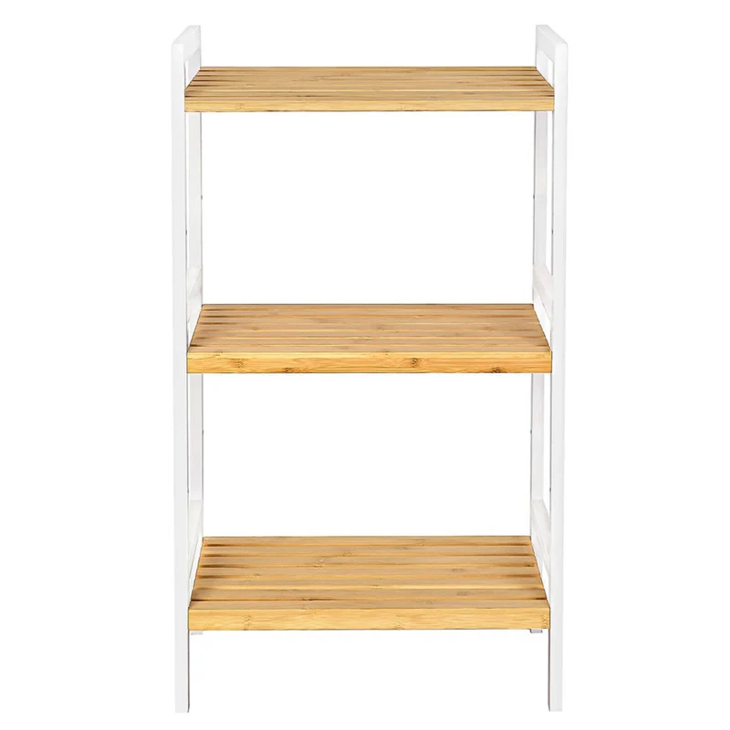 Étagère à chaussures meuble de rangement à 3 niveaux en bambou naturel cadre blanc 80 cm 12_0002872
