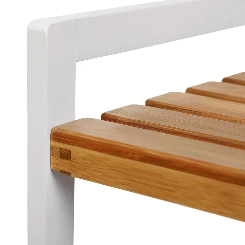 Étagère à chaussures meuble de rangement à 3 niveaux en bambou naturel cadre blanc 80 cm 12_0002872