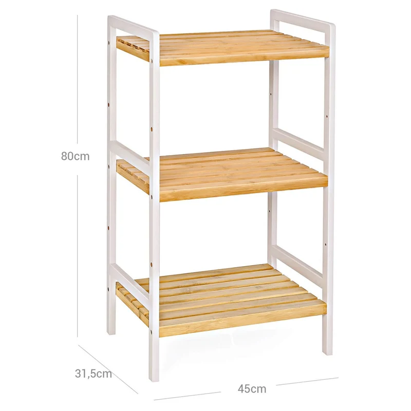 Étagère à chaussures meuble de rangement à 3 niveaux en bambou naturel cadre blanc 80 cm 12_0002872