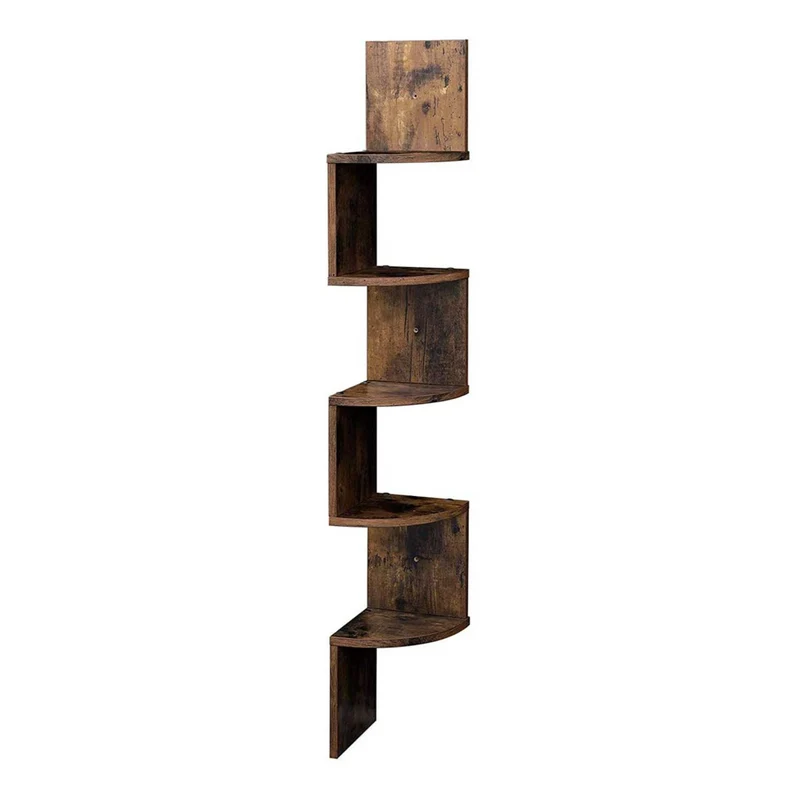 Étagère d'angle étagère murale 20 x 20 x 127,5 cm en forme zigzag bibliothèque marron 12_0005624