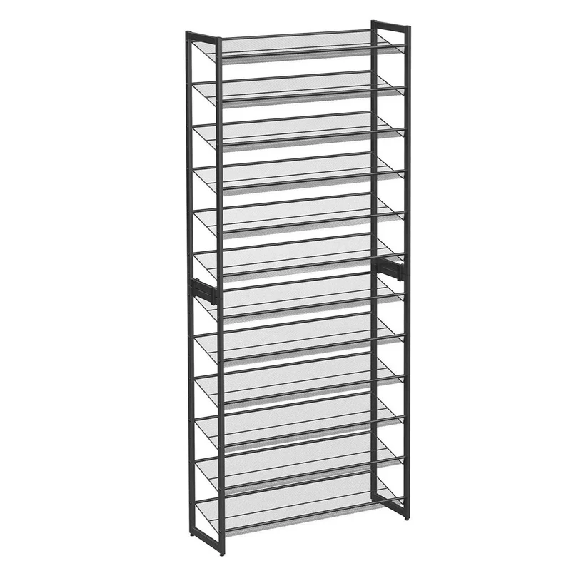 Étagères à chaussures 12 niveaux lot de 2 meubles à chaussures empilables 6 rangées pour 48-60 paires grande capacité de rangement en maille métallique étages 223 cm réglables noir 12_0003572