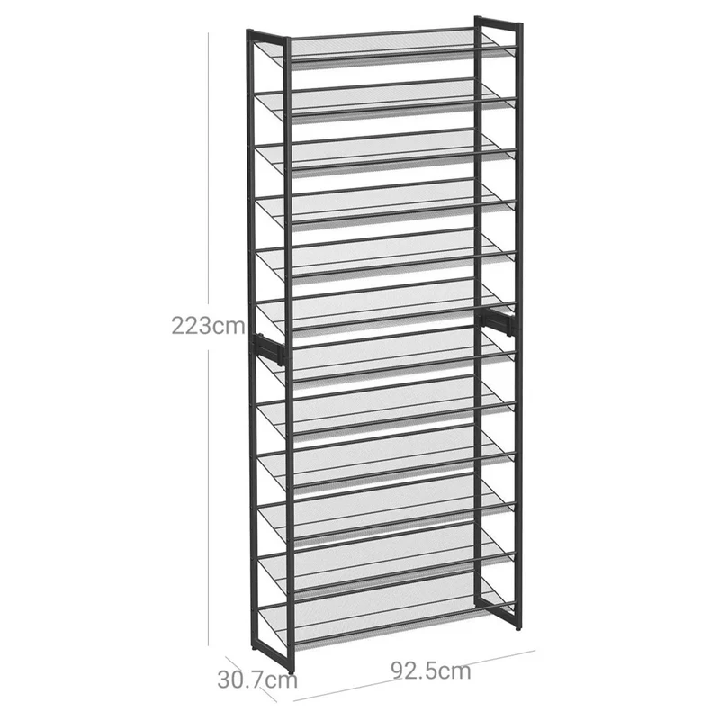 Étagères à chaussures 12 niveaux lot de 2 meubles à chaussures empilables 6 rangées pour 48-60 paires grande capacité de rangement en maille métallique étages 223 cm réglables noir 12_0003572