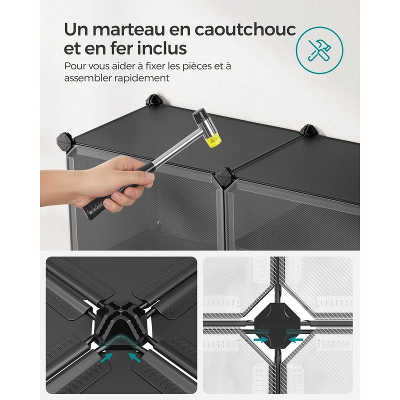 Rangement chaussures 8 compartiments étagère de rangement modulable 32 x 124 x 94 cm avec porte cadre en acier panneaux en plastique noir 12_0007326