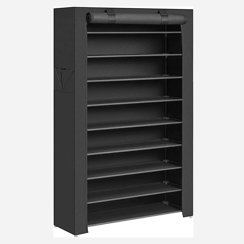Porte-chaussures à 10 niveaux avec housse anti poussière 88 x 28 x 160 cm étagère à chaussures armoire à chaussures pour 40 paires de chaussures à l'entrée au salon noir 12_0007049
