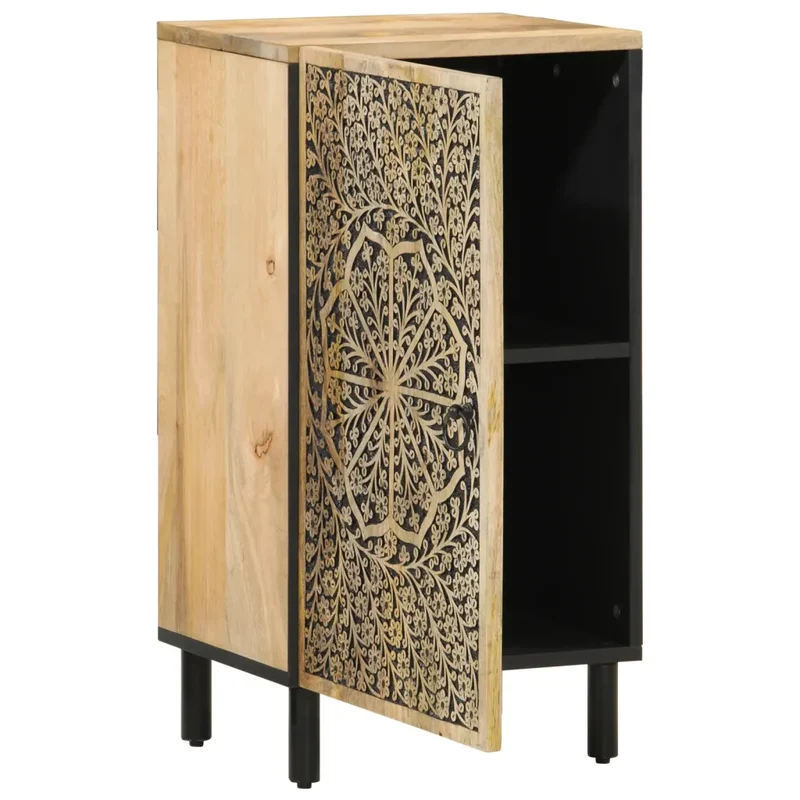Armoire latérale vintage avec motifs sculptés 40 x 33 x 75 cm grand espace de rangement en bois massif de manguier 02_0047291