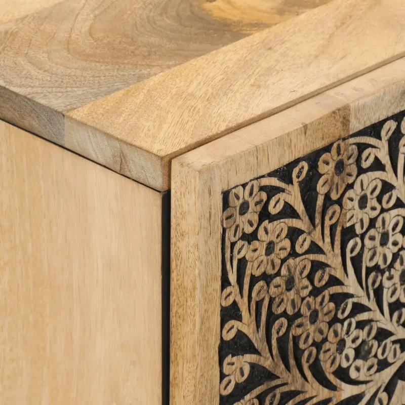 Armoire latérale vintage avec motifs sculptés 40 x 33 x 75 cm grand espace de rangement en bois massif de manguier 02_0047291