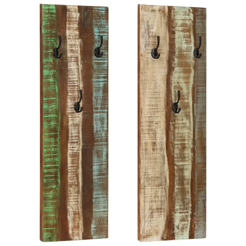 Lot de 2 porte-manteaux muraux vintage 36 x 3 x 110 cm pratique unique en bois massif de récupération multicolore 02_0046931