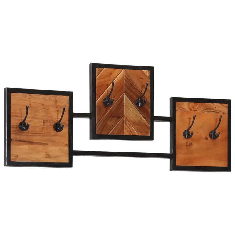Porte-manteau mural 90 x 1 x 35 cm avec 6 crochets design contemporain salle d'entrée en bois acacia 02_0047564