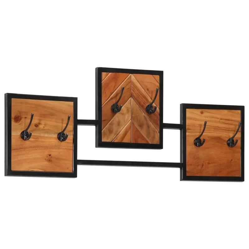 Porte-manteau mural 90 x 1 x 35 cm avec 6 crochets design contemporain salle d'entrée en bois acacia 02_0047564