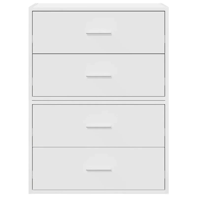Lot de 2 armoires de rangement empilables avec 2 tiroirs 60 x 31 x 40 cm en bois d'ingénierie blanc 02_0051189