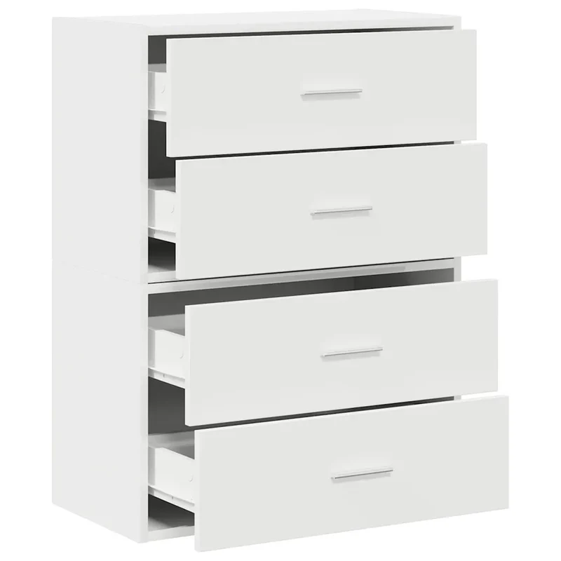 Lot de 2 armoires de rangement empilables avec 2 tiroirs 60 x 31 x 40 cm en bois d'ingénierie blanc 02_0051189