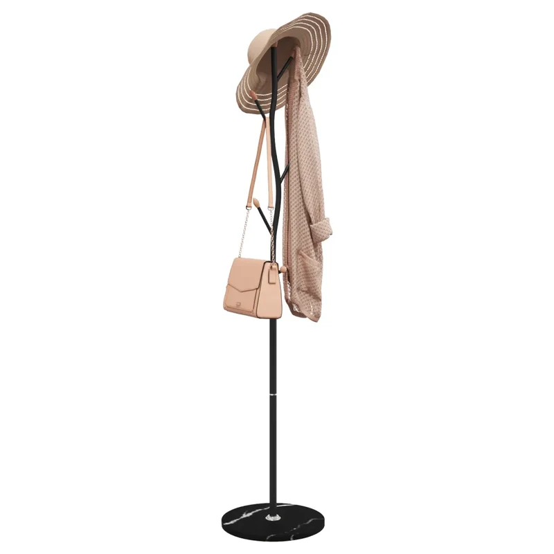 Porte-manteau noir pratique avec 8 patères rangement 177 x 37 cm en fer enduit de poudre noir 02_0047592