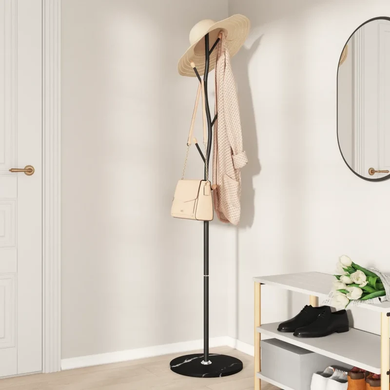 Porte-manteau noir pratique avec 8 patères rangement 177 x 37 cm en fer enduit de poudre noir 02_0047592