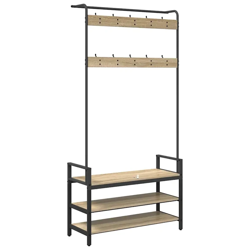 Porte-manteau rectangulaire avec rangement 95 x 34 x 184 cm design contemporain entrée en bois d'ingénierie chêne sonoma 02_0052641