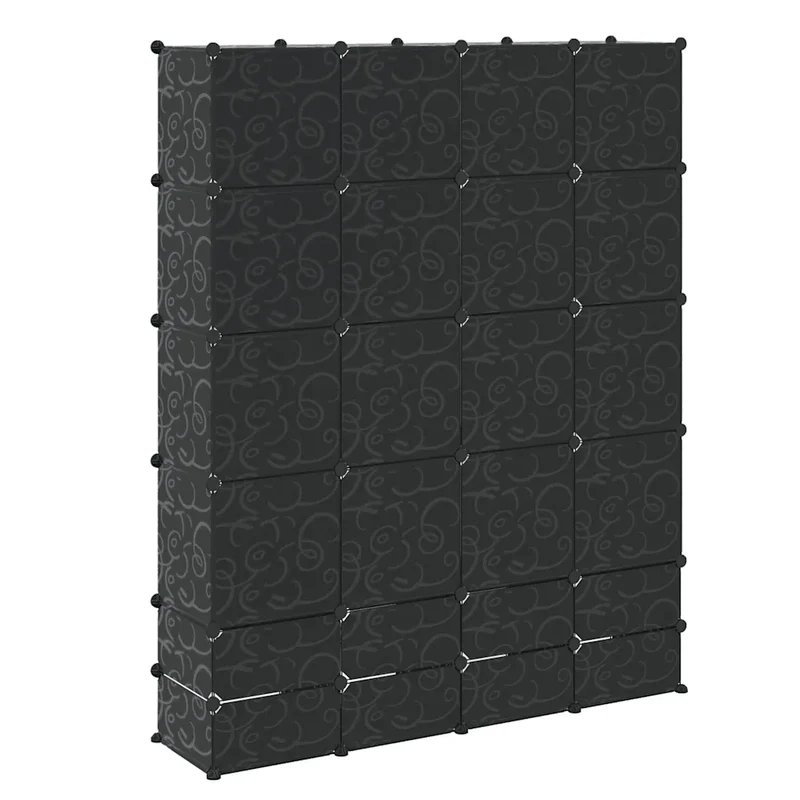 Armoire modulaire 37 x 146 x 180 cm avec 18 compartiments polyvalente moderne chambre couloir en plastique noir 02_0046223