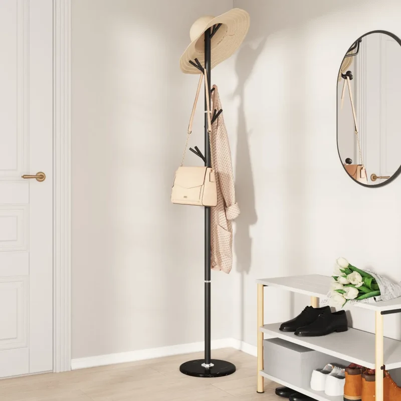 Porte-manteau sur pied stable avec 12 patères 175 x 29 cm en fer enduit de poudre noir 02_0047601