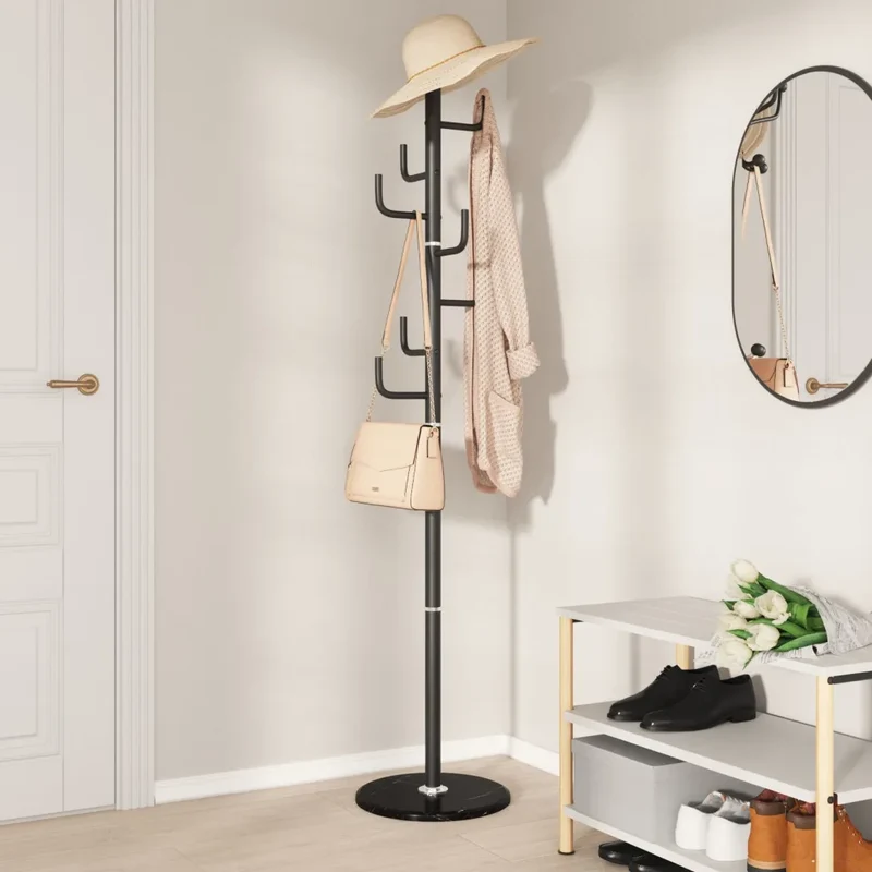Porte-manteau sur pied pratique 183 x 37 x 37 cm 8 patères stable moderne en fer noir 02_0047603
