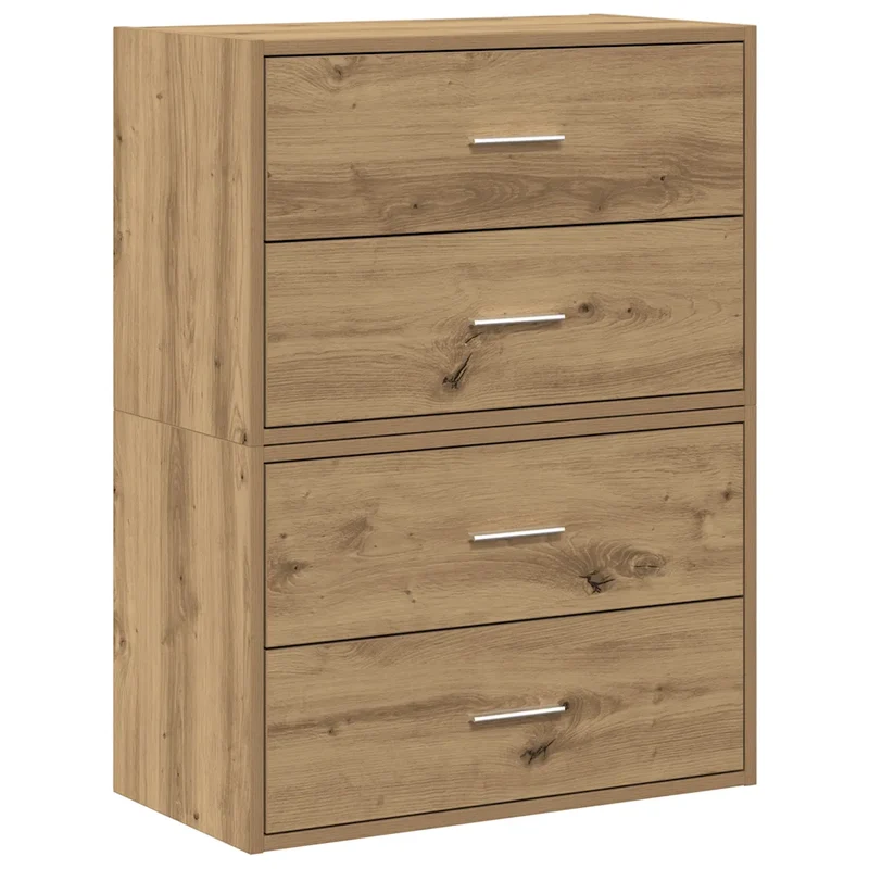 Lot de 2 armoires de rangement empilables 60 x 31 x 40 cm avec 2 tiroirs pratique style contemporain en bois d'ingénierie chêne artisanal 02_0051204
