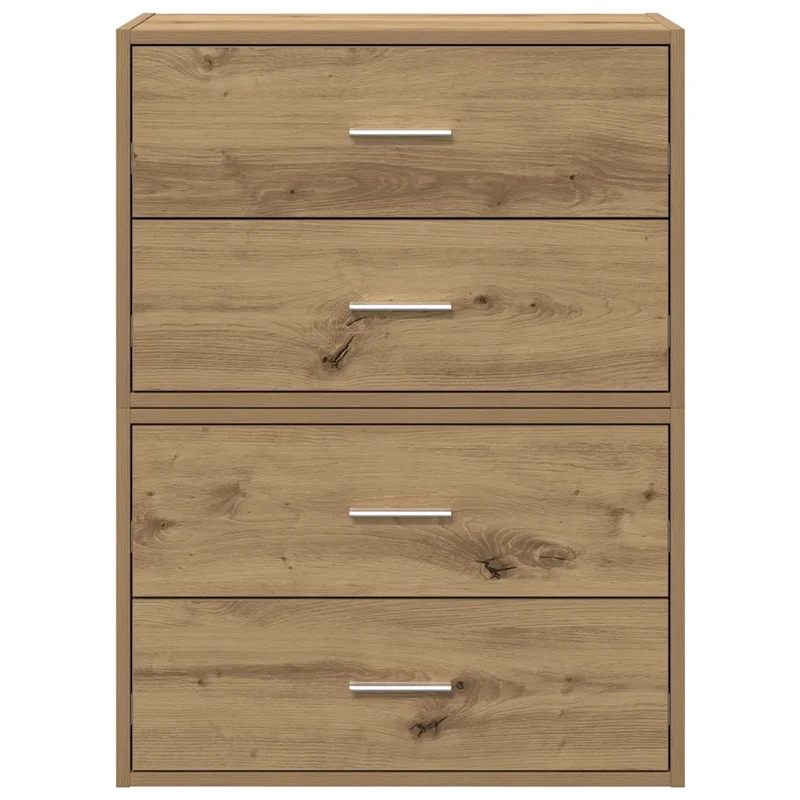 Lot de 2 armoires de rangement empilables 60 x 31 x 40 cm avec 2 tiroirs pratique style contemporain en bois d'ingénierie chêne artisanal 02_0051204