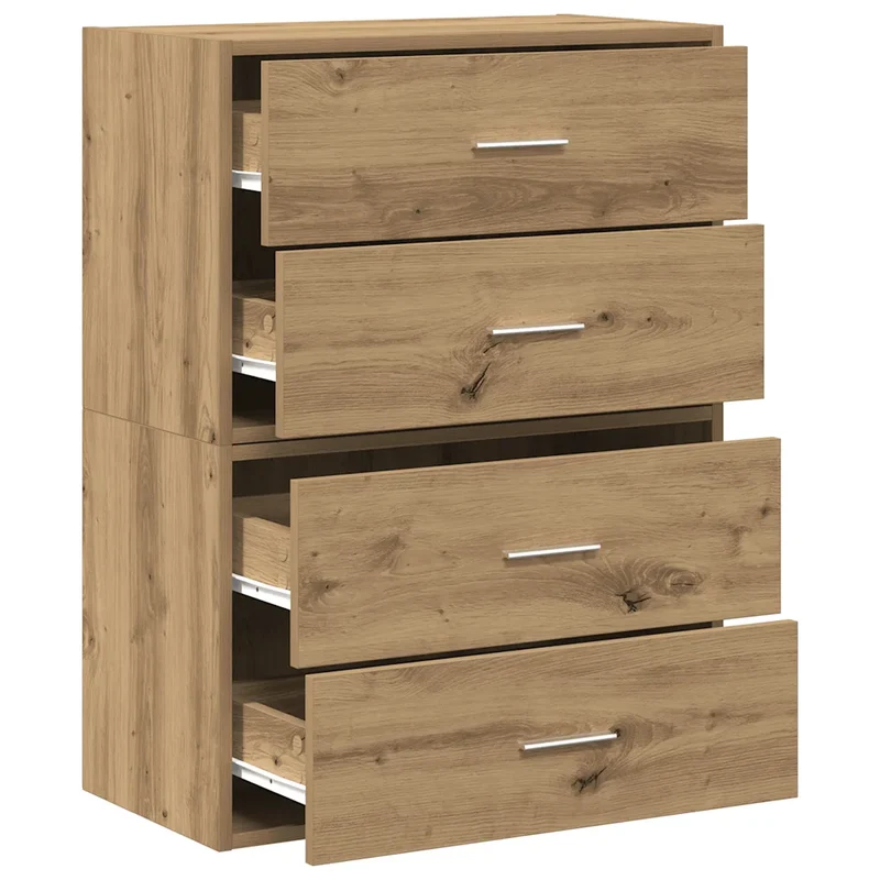Lot de 2 armoires de rangement empilables 60 x 31 x 40 cm avec 2 tiroirs pratique style contemporain en bois d'ingénierie chêne artisanal 02_0051204