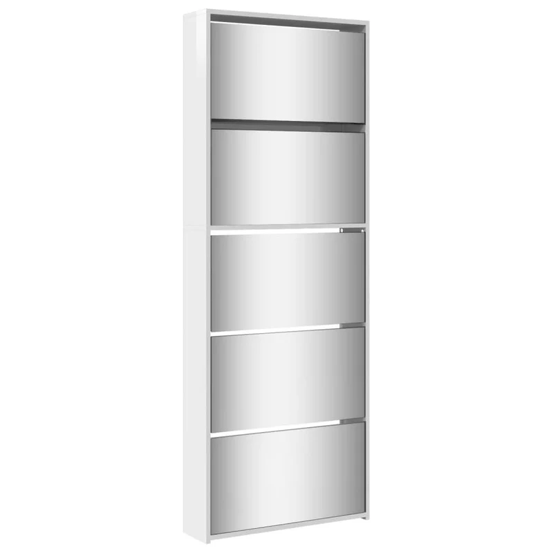 Armoire à chaussures moderne 63 x 17 x 169 cm 5 niveaux design élégant entrée en bois d'ingénierie blanc brillant 02_0055526