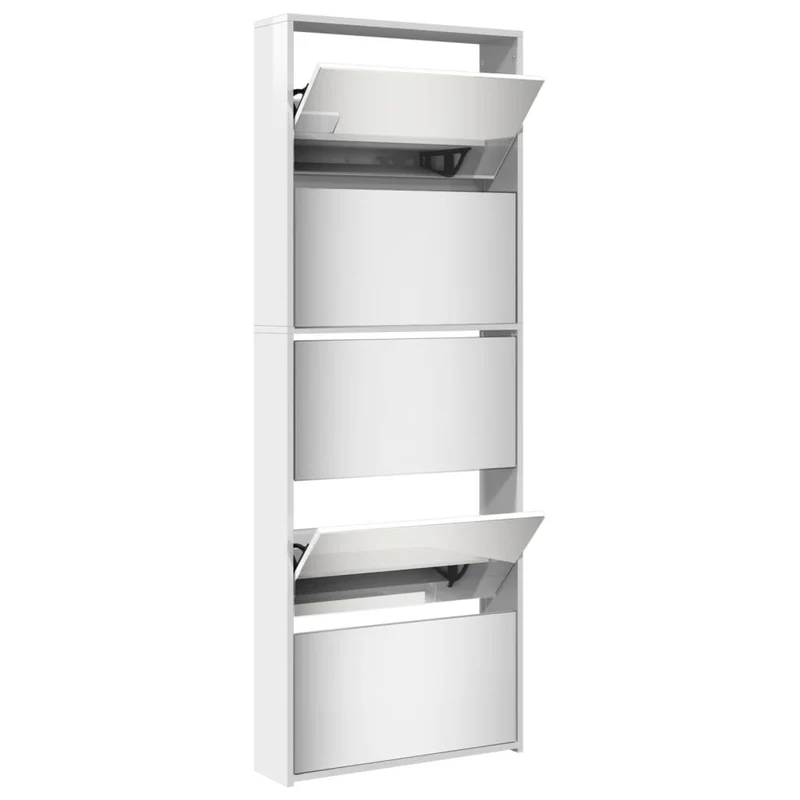 Armoire à chaussures moderne 63 x 17 x 169 cm 5 niveaux design élégant entrée en bois d'ingénierie blanc brillant 02_0055526