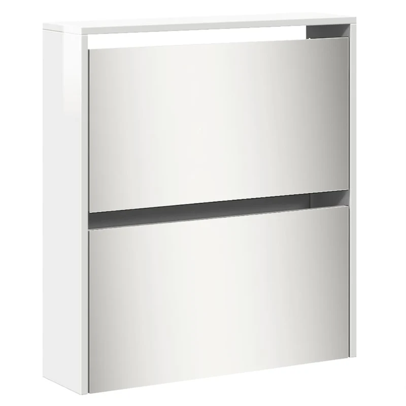 Armoire à chaussures moderne 63 x 17 x 169 cm 5 niveaux design élégant entrée en bois d'ingénierie blanc brillant 02_0055526