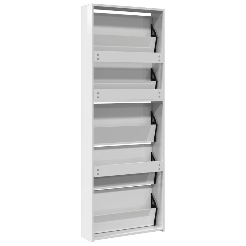 Armoire à chaussures moderne 63 x 17 x 169 cm 5 niveaux design élégant entrée en bois d'ingénierie blanc brillant 02_0055526