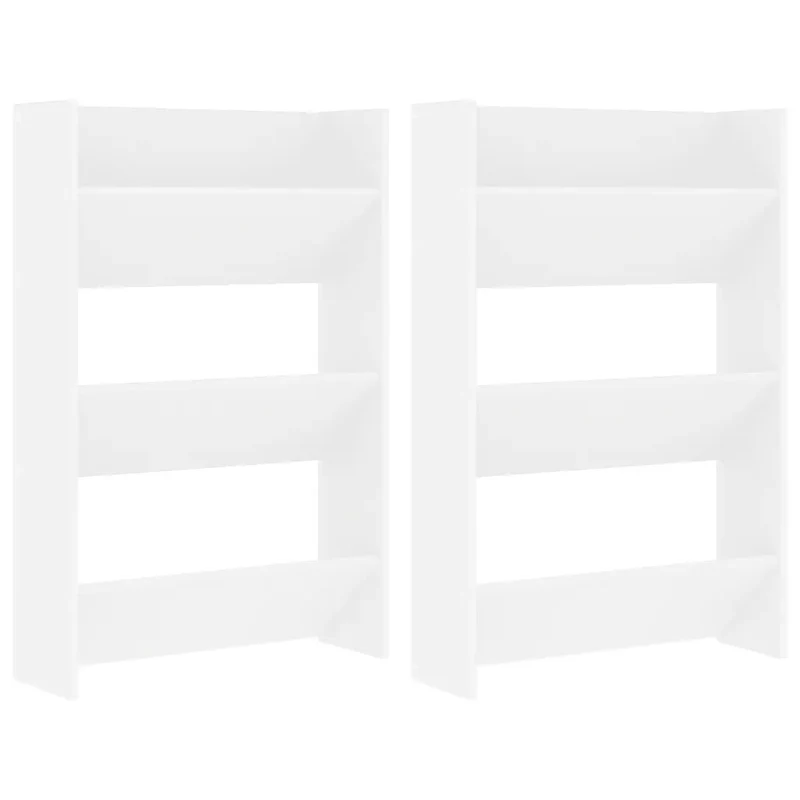 Lot de 2 armoires à chaussures murales modernes 60 x 18 x 90 cm avec 3 étagères en aggloméré blanc 02_0047895