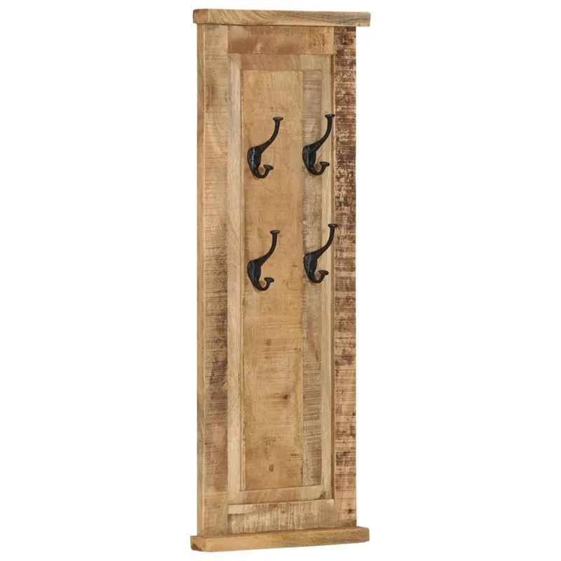 Lot de 2 porte-manteaux muraux vintage en bois de manguier massif 38 x 100 cm avec crochets robustes en fer en bois marron 02_0046939