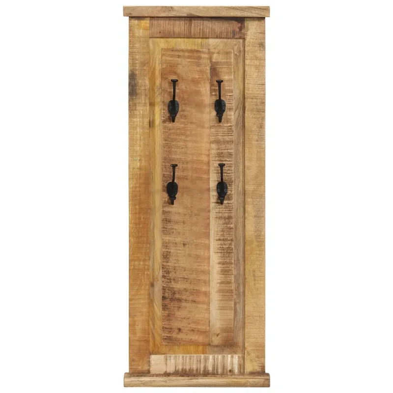 Lot de 2 porte-manteaux muraux vintage en bois de manguier massif 38 x 100 cm avec crochets robustes en fer en bois marron 02_0046939
