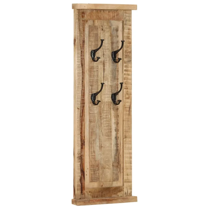 Lot de 2 porte-manteaux muraux vintage en bois de manguier massif 38 x 100 cm avec crochets robustes en fer en bois marron 02_0046939