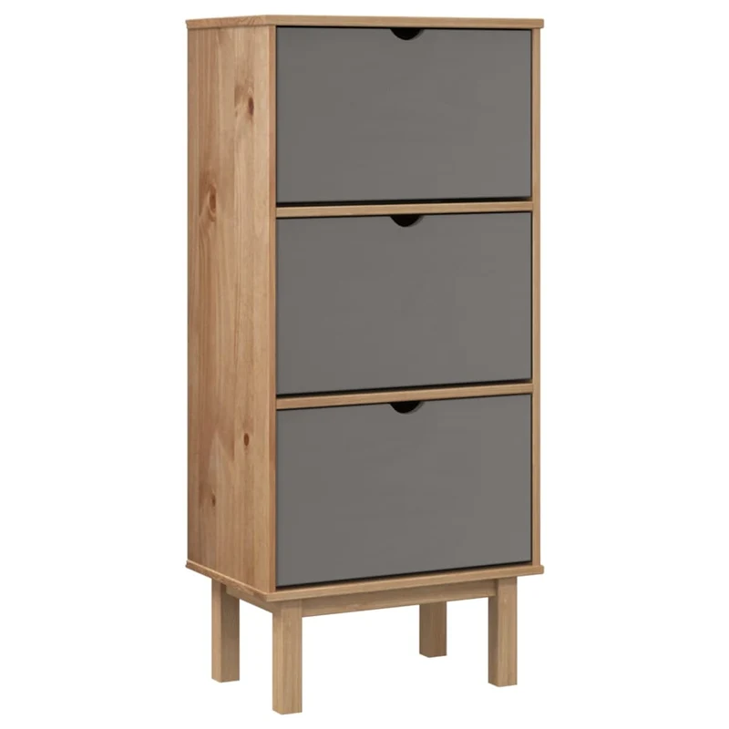 Armoire à chaussures range chaussures rangement meuble entrée couloir salon et 3 tiroirs et bois pin gris 02_0022036