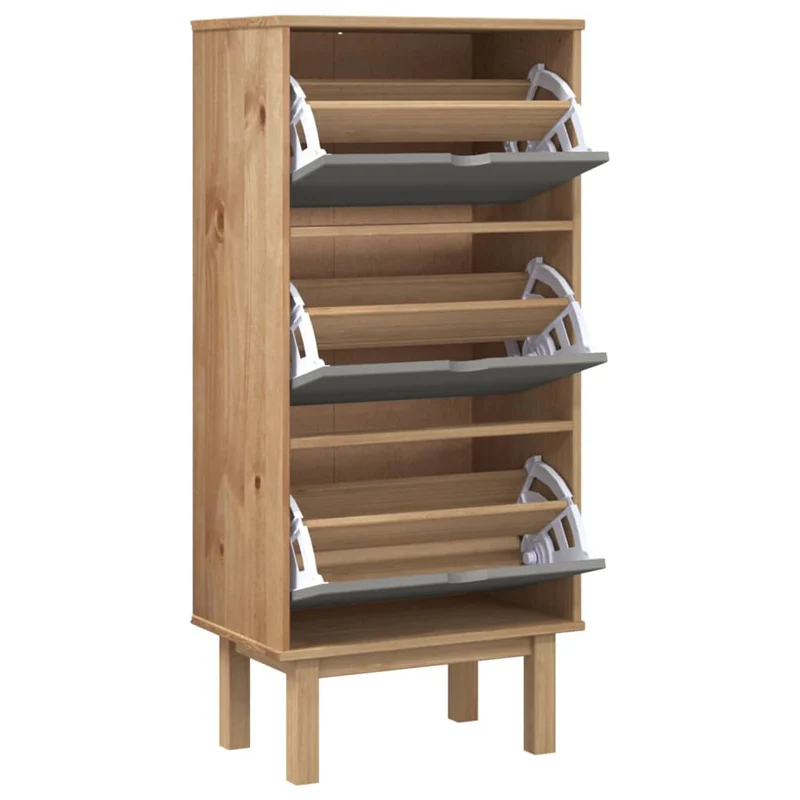 Armoire à chaussures range chaussures rangement meuble entrée couloir salon et 3 tiroirs et bois pin gris 02_0022036