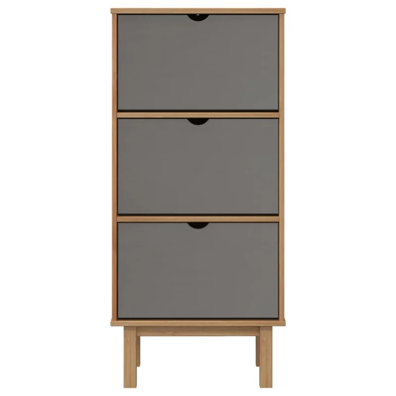 Armoire à chaussures range chaussures rangement meuble entrée couloir salon et 3 tiroirs et bois pin gris 02_0022036