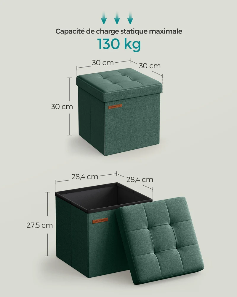 Banc coffre rangement tabouret repose-pieds pouf intérieur siège pour salon chambre entrée vert 12_0004128
