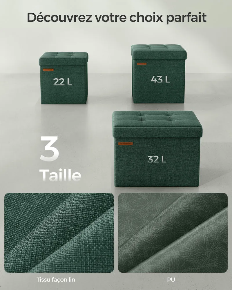 Banc coffre rangement tabouret repose-pieds pouf intérieur siège pour salon chambre entrée vert 12_0004128