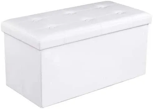 Banc pouf banquette de rangement coffre 80 litres blanc 12_0000229