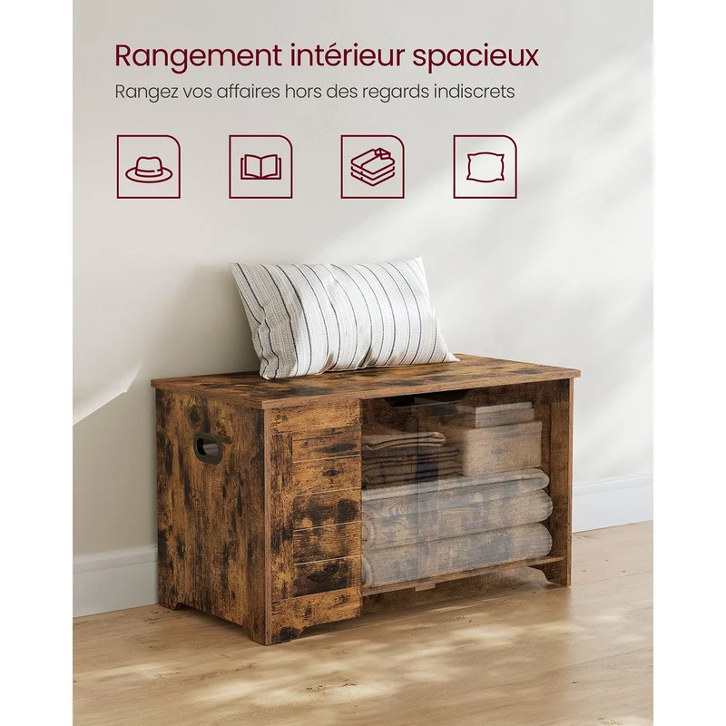Coffre de rangement intérieur banc à chaussures pouf banquette rangement pour jouet enfant avec charnières de sécurité style moderne 100 x 40 x 46 cm marron 12_0005146