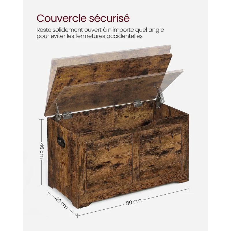Coffre de rangement intérieur banc à chaussures pouf banquette rangement pour jouet enfant avec charnières de sécurité style moderne 100 x 40 x 46 cm marron 12_0005146