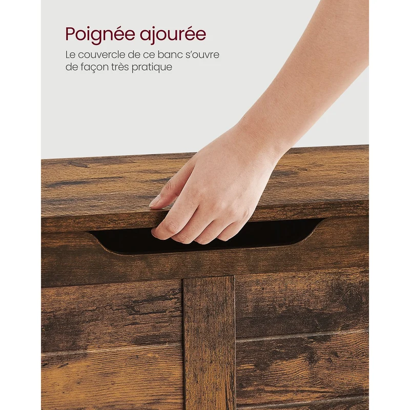 Coffre de rangement intérieur banc à chaussures pouf banquette rangement pour jouet enfant avec charnières de sécurité style moderne 100 x 40 x 46 cm marron 12_0005146