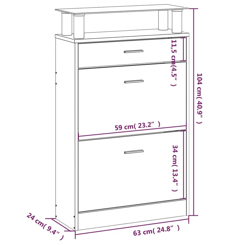 Armoire à chaussures range chaussures rangement meuble entrée couloir salon 63 x 24 x 104 cm bois d'ingénierie brun 02_0021645