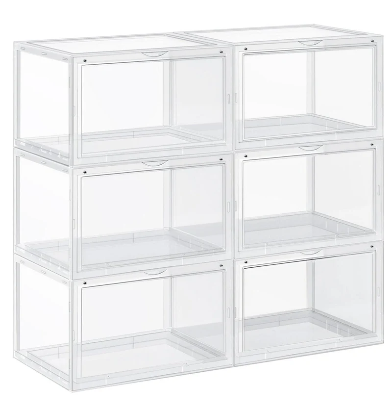 Boîtes à chaussures lot de 6 coffre de rangement empilable avec porte en plastique 36 x 28 x 22 cm pointure jusqu’à 46 transparent 12_0002209