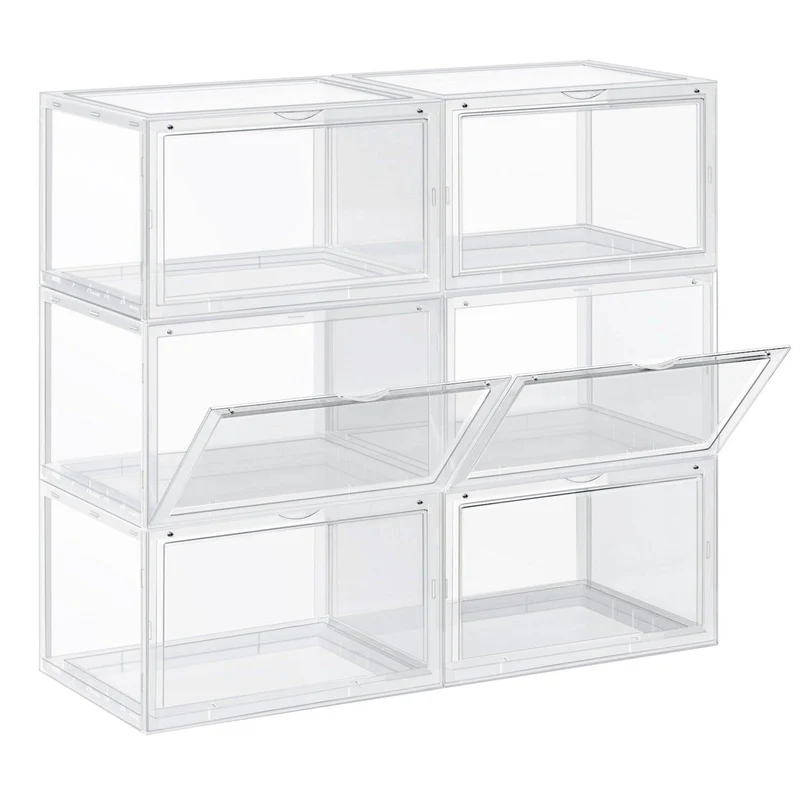 Boîtes à chaussures lot de 6 coffre de rangement empilable avec porte en plastique 36 x 28 x 22 cm pointure jusqu’à 46 transparent 12_0002209