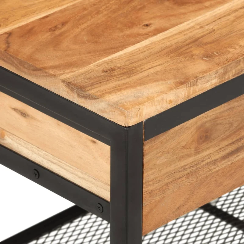 Banc à chaussures bottes commode étagère meuble entrée rangement 110 x 35 x 45 cm bois massif d'acacia et fer marron 02_0022859