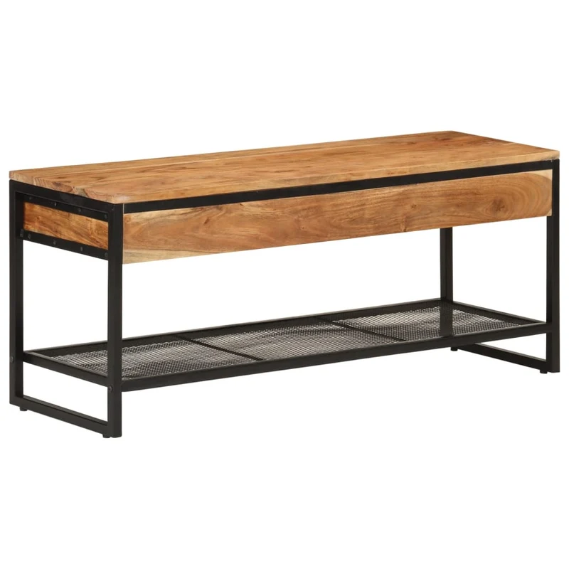 Banc à chaussures bottes commode étagère meuble entrée rangement 110 x 35 x 45 cm bois massif d'acacia et fer marron 02_0022859