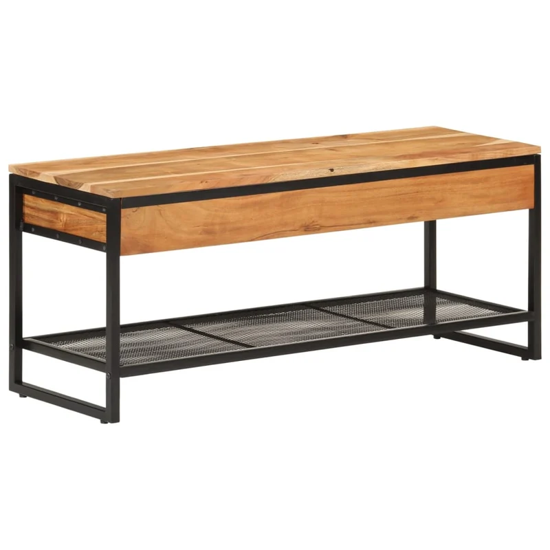 Banc à chaussures bottes commode étagère meuble entrée rangement 110 x 35 x 45 cm bois massif d'acacia et fer marron 02_0022859