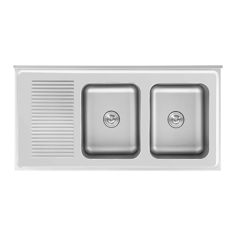 Plonge inox sur meuble 2 bacs acier inoxydable 500 x 400 x 300 mm professionnelle 14_0005014