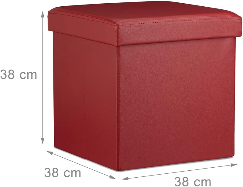 Tabouret pouf banquette pliant meuble de rangement stable synthétique 38 cm bordeaux 13_0002806_2