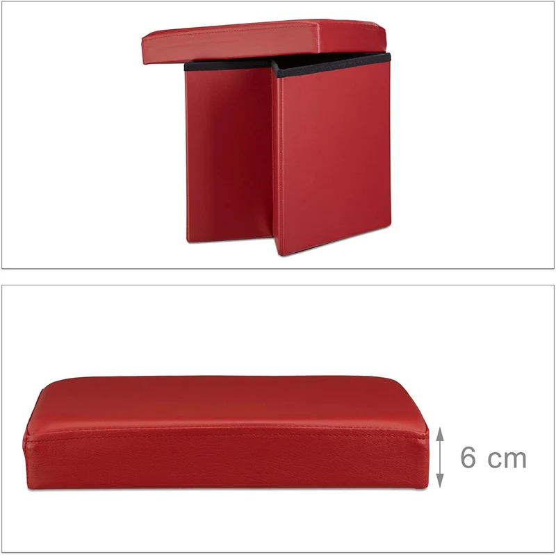 Tabouret pouf banquette pliant meuble de rangement stable synthétique 38 cm bordeaux 13_0002806_2
